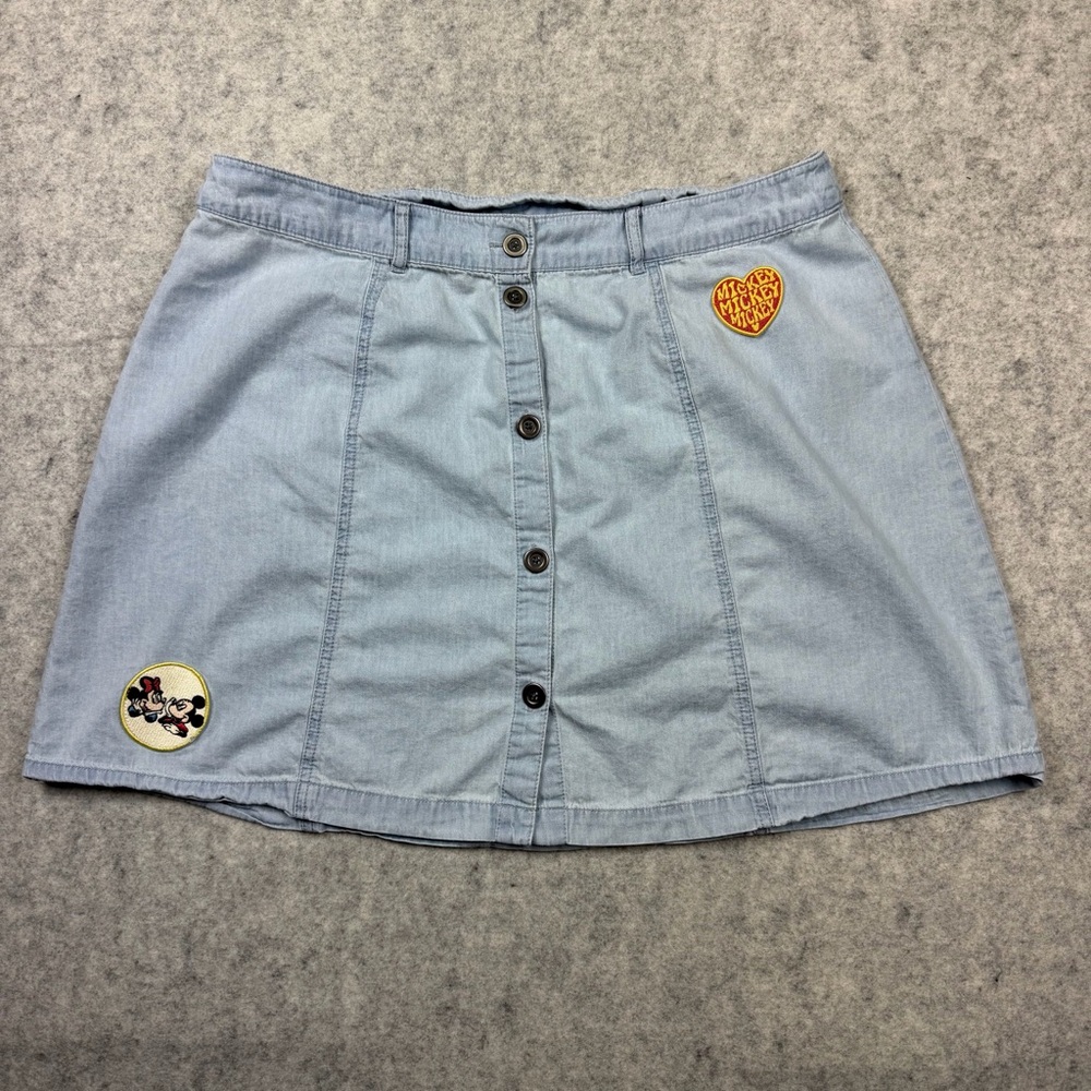 Shop Disney Mickey and Minnie Mouse Denim Skirt Women XL Stripe Pockets Patches